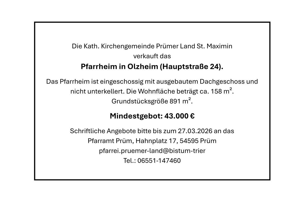 Verkauf Pfarrheim Olzheim 2026